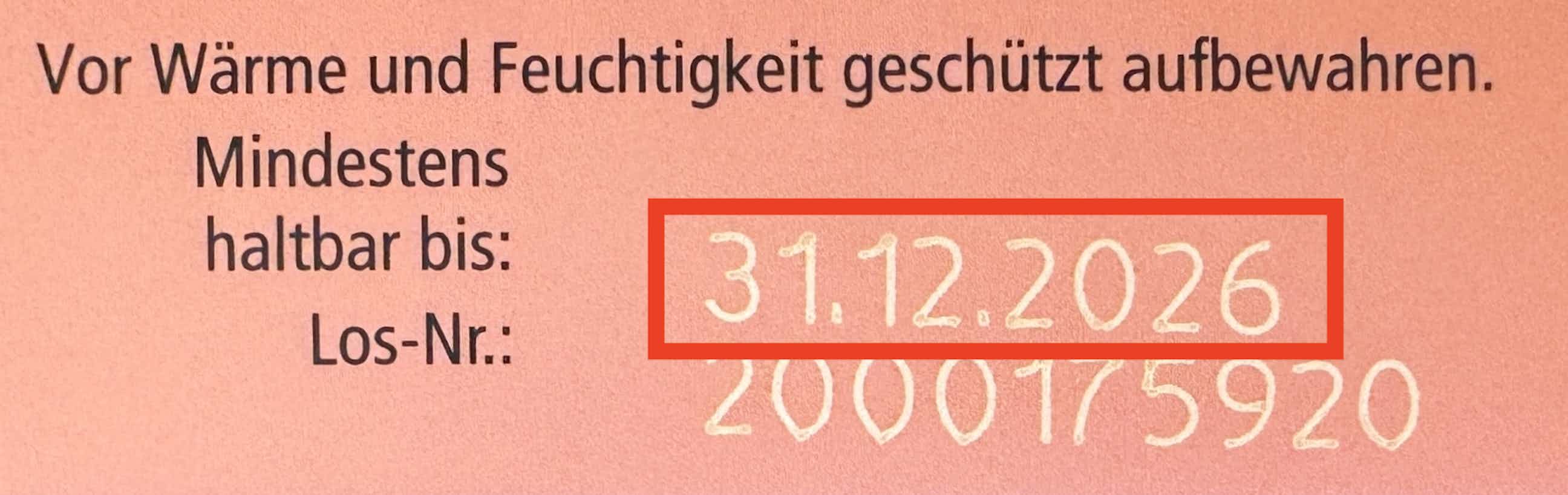 Verfallsdatum und Chargennummer